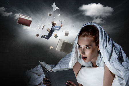 woman reading book . mixed media