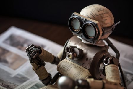 hand digital artificial document ai paper technology robot laptop office. generative ai.